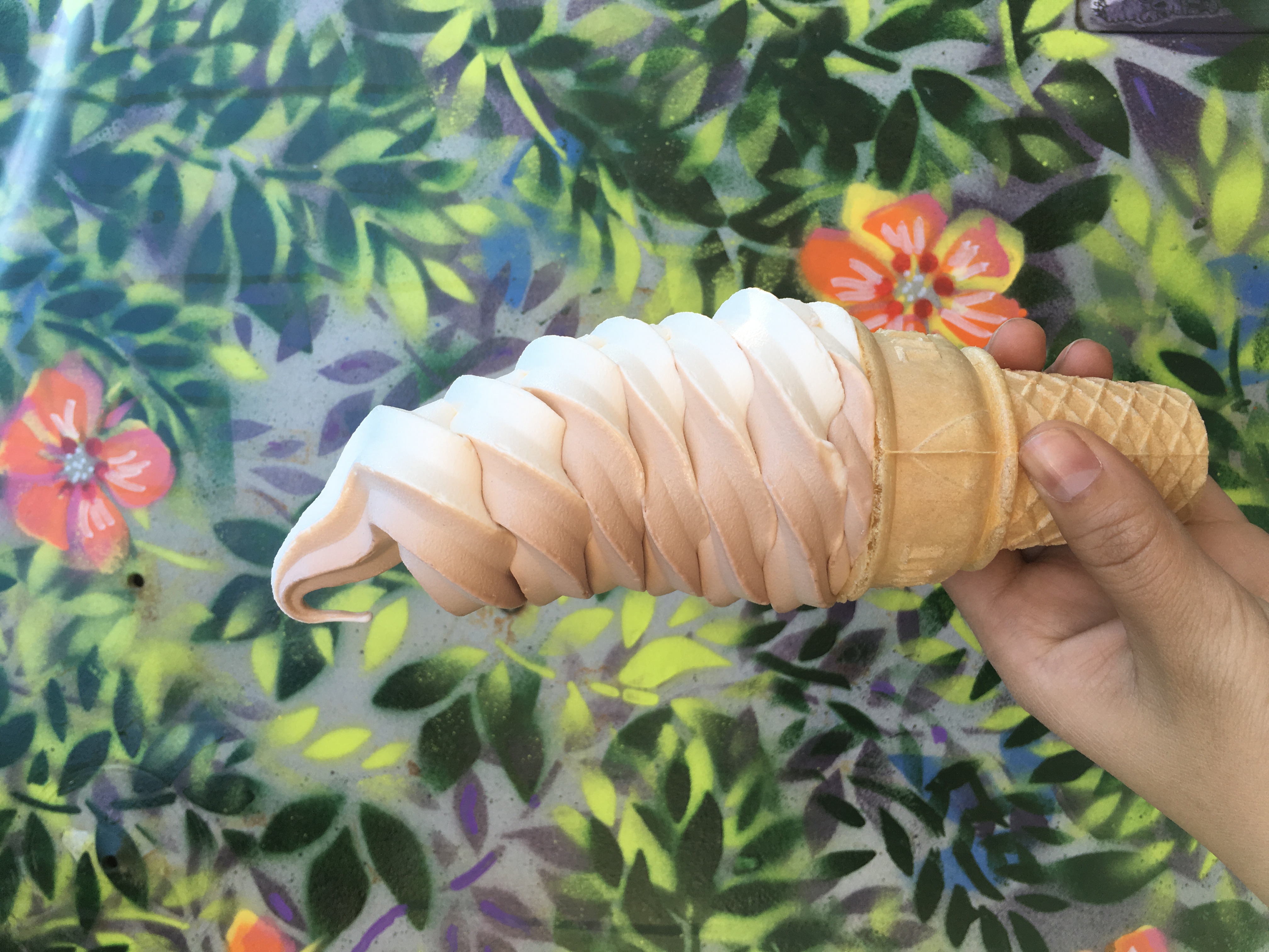 A chocolate and vanilla swirl cone